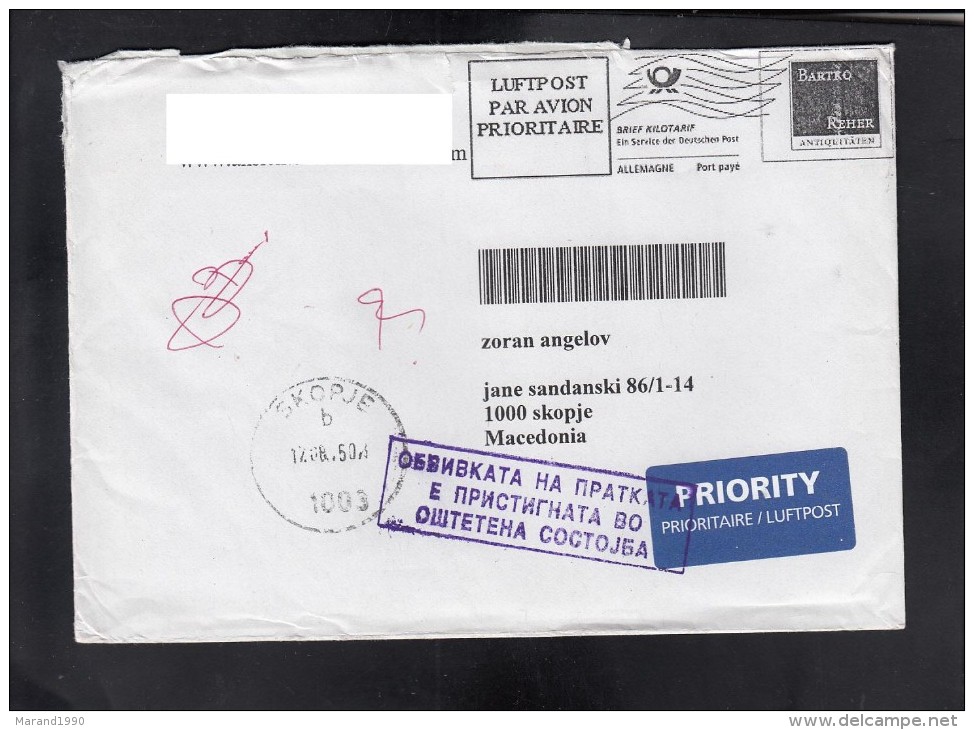 R-COVER / MACEDONIA SEAL DAMAGE LETTER ** - Covers & Documents