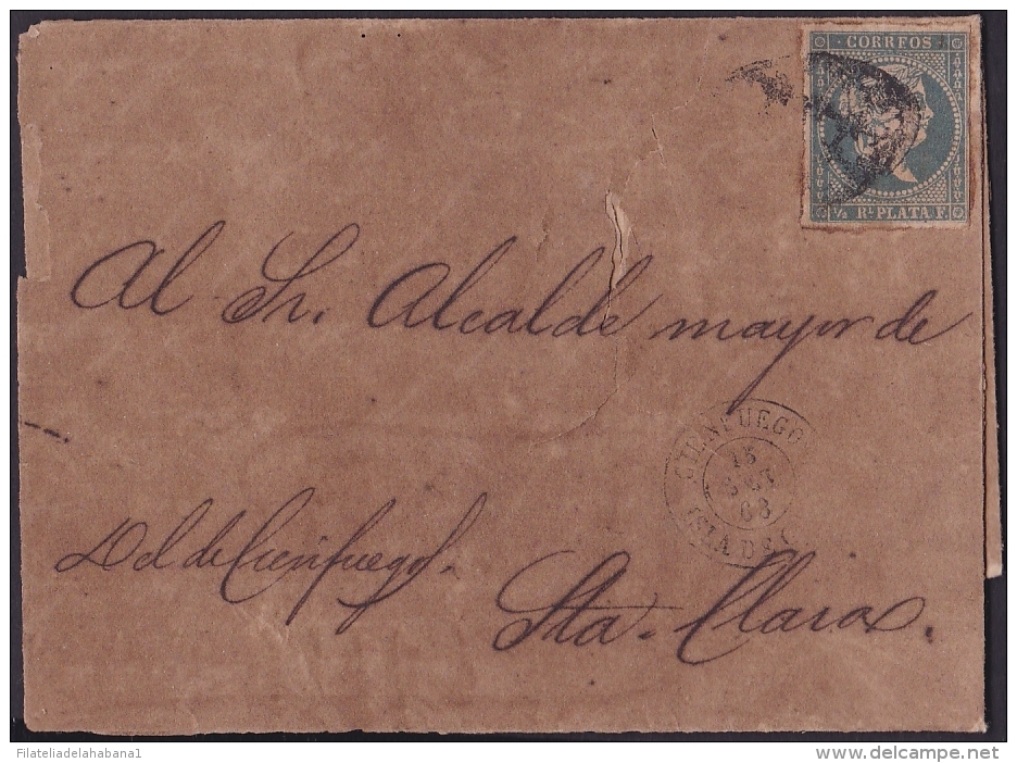 1857-H-245 CUBA SPAIN ESPAÑA. ISABEL II. SOBRE 1/2r POSICION IV-4 CORRFOS. CIENFUEGOS A SANTA CLARA. - Prephilately