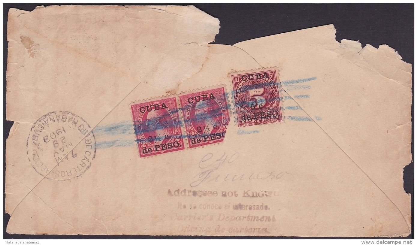 1899-H-188 CUBA US OCCUPATION. 1899. POSTAGE DUE FRONT COVER. POSTMARK OF ADDRESSEE NOT KNOW. - Cartas & Documentos