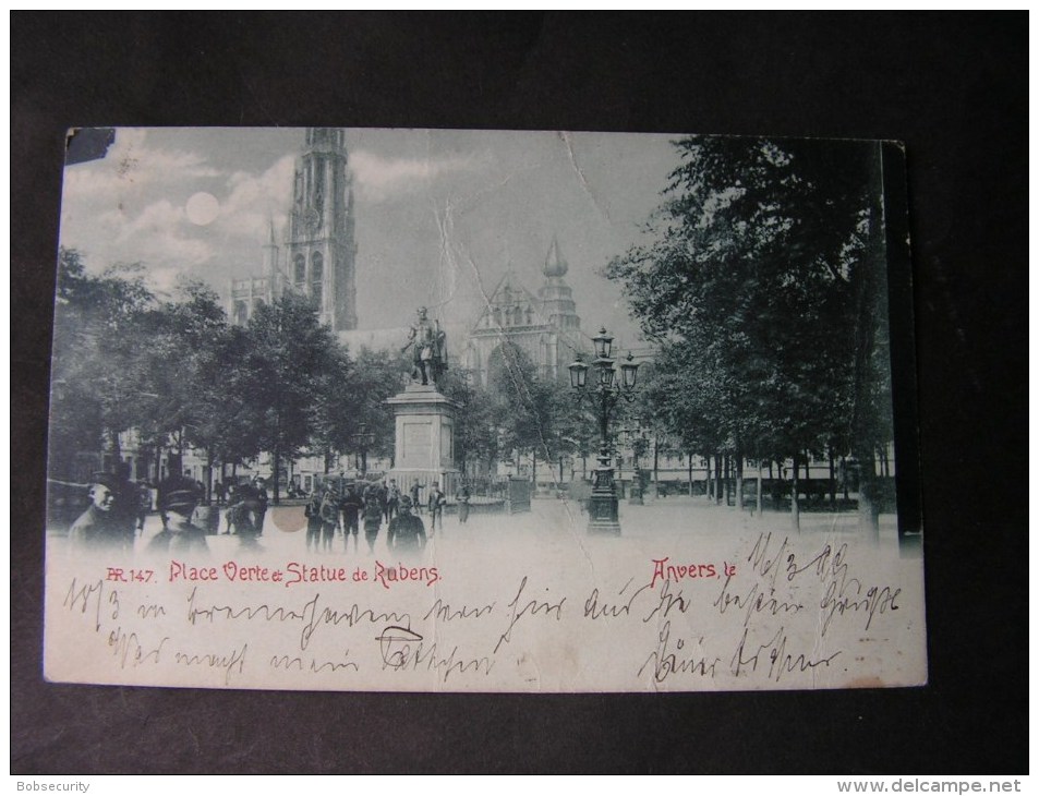 == Belgien , Anwers Rubens Statue  Mit Van Dyck 1899 Aufkleber Marke   Bug - Brussels By Night