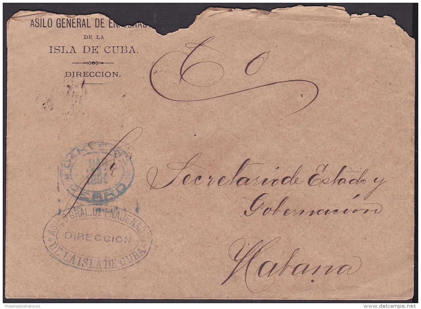 1899-H-205 CUBA SPAIN ESPAÑA. 1899. OFFICIAL MAIL. ASILO ENAJENADOS. PSIQUIATRIC HOSPITAL. "CARTERIA FERRO". - Brieven En Documenten