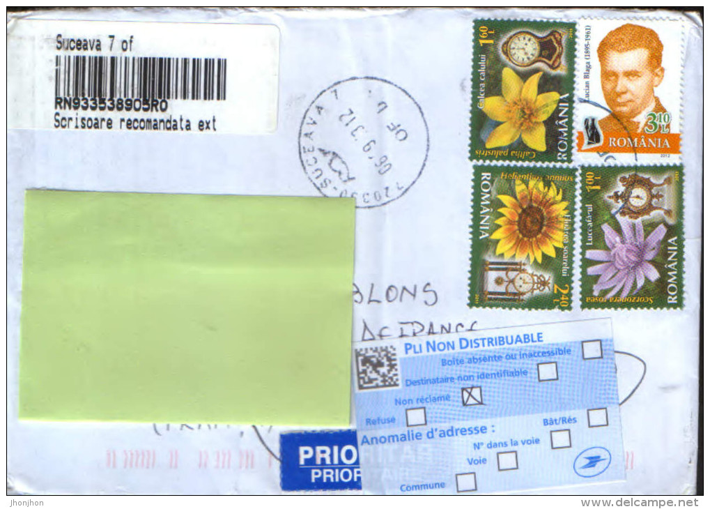 Romania,registered Letter Circulated In 2013 From Suceava In France And Return - Storia Postale