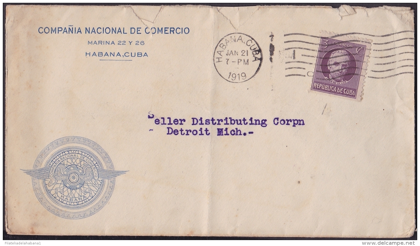 1917-H-262 CUBA REPUBLICA. 1917. 3c PATRIOTAS. 1919. SOBRE COMERCIAL C&ordf; DE COMERCIO. CENSORSHIP - Lettres & Documents