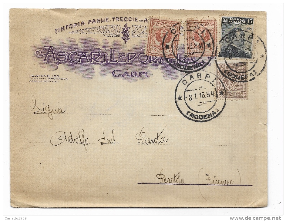 BUSTA PUBBLICITARIA ASCARI CARPI AFFRANCATA REGNO - Stamps For Advertising Covers (BLP)