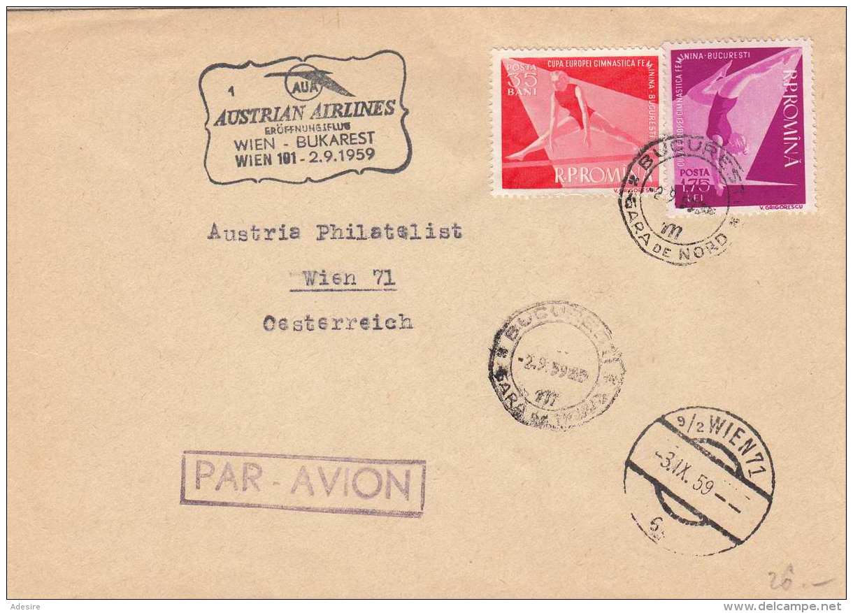 ROMANIA 1959 - 35 Bani + 1,75 Lei Auf Brief Mit Sonderstempel Der Austrian Airlines Philabrief - Andere & Zonder Classificatie