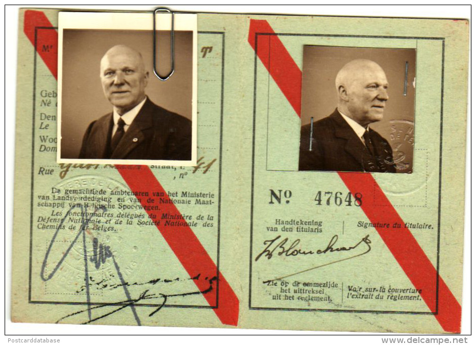 Identiteitskaart Voor Oudstrijder Uit Den Oorlog 1914-1918 Recht Gevend Op Vervoer Met Prijsvermindering 50% Op De Spoor - Documenti Storici