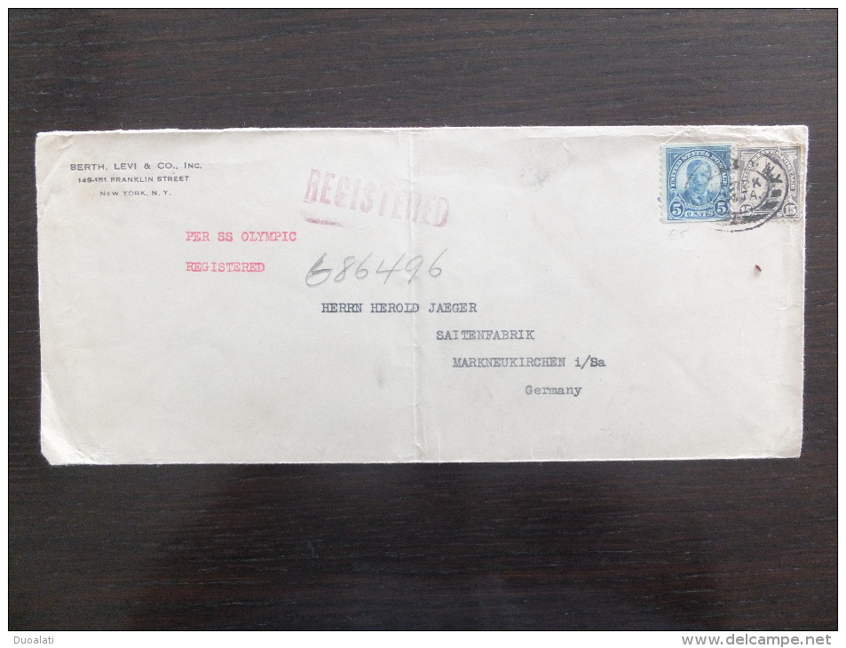 USA To Germany 1926 Registered Letter Einschreibebrief Traveled Per SS Olympic Ship & Bahnpost Zug 22 Leipzig - Storia Postale