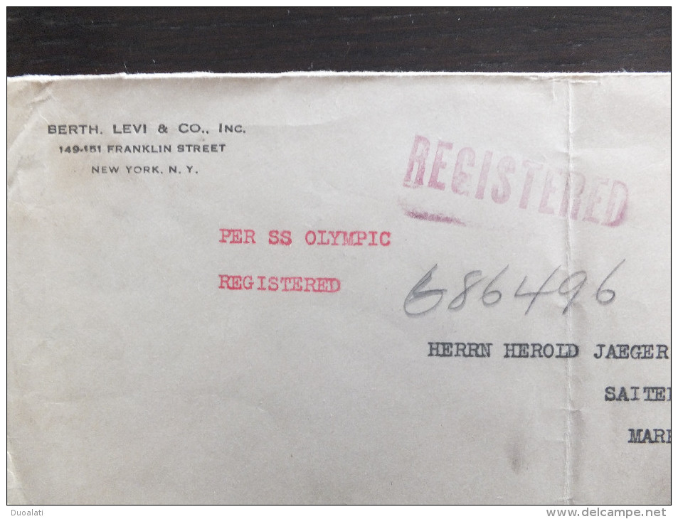 USA To Germany 1926 Registered Letter Einschreibebrief Traveled Per SS Olympic Ship & Bahnpost Zug 22 Leipzig - Storia Postale