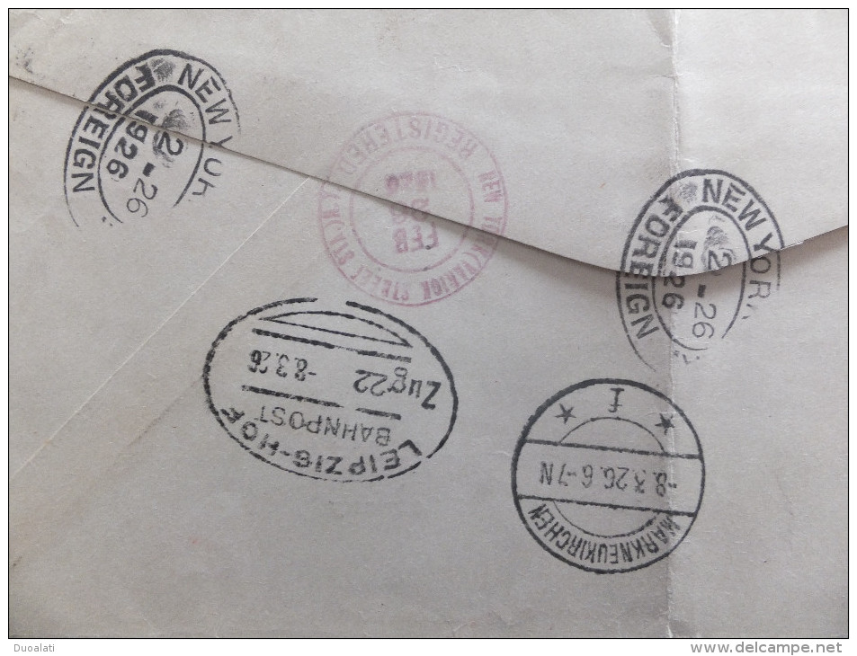 USA To Germany 1926 Registered Letter Einschreibebrief Traveled Per SS Olympic Ship & Bahnpost Zug 22 Leipzig - Storia Postale