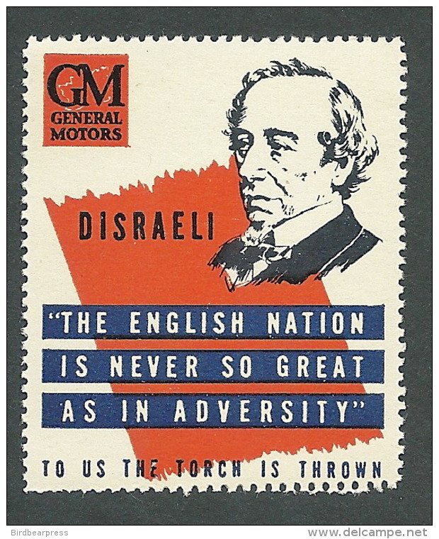 B31-27 CANADA General Motors WWII Patriotic Disraeli Poster Stamp MNH - Werbemarken (Vignetten)