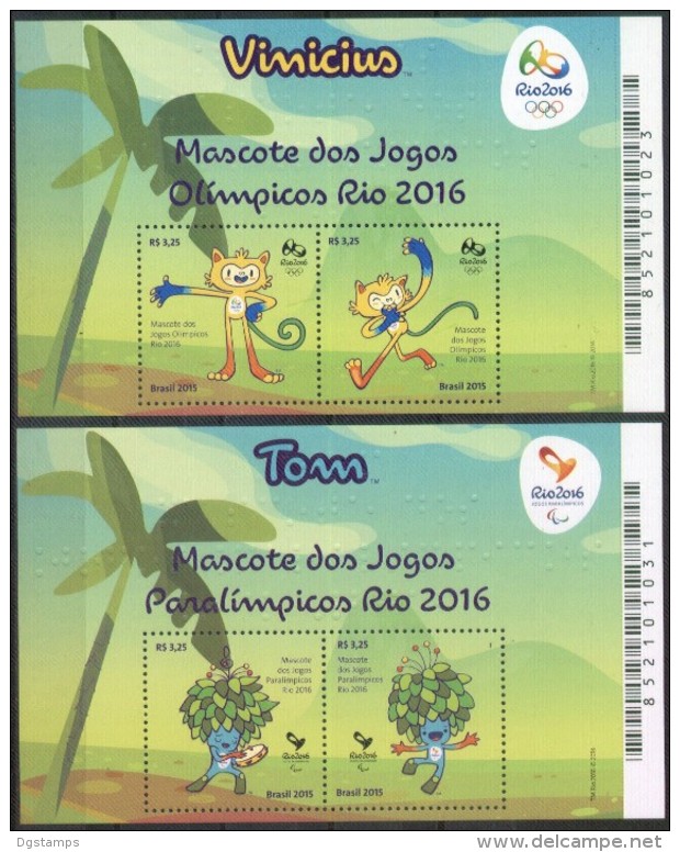 Brasil 2015 ** HB Mascotas De Los Juegos Olímpicos Y Paralimpicos De Rio.  See Desc. - Blocks & Sheetlets