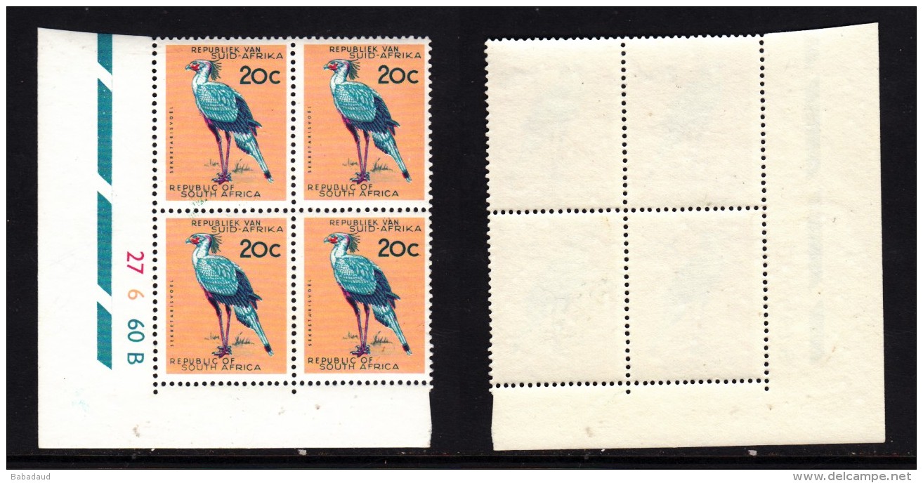 South Africa 1963, 20cents Definitive, Crested Crane, Control Block  27 6  60 B  MNH ** - Used Stamps