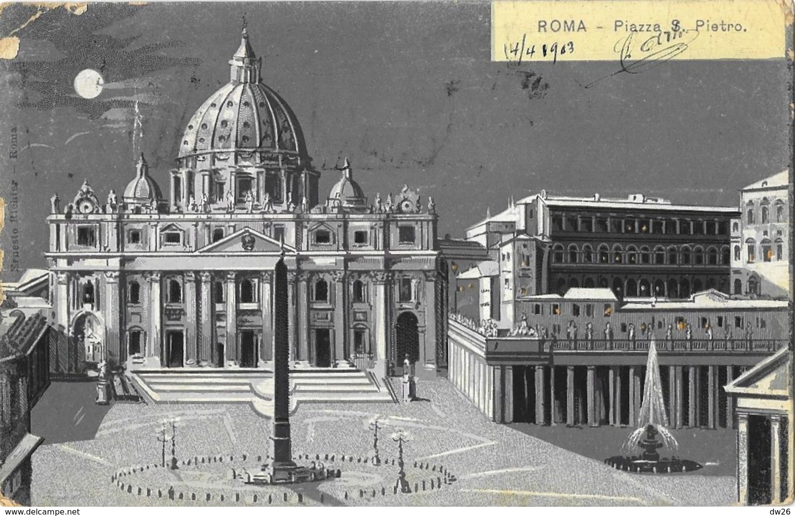 Roma - Piazza S. Pietro - Notte: Chiaro Di Luna - Ed. E. Richter - Carte Précurseur - San Pietro