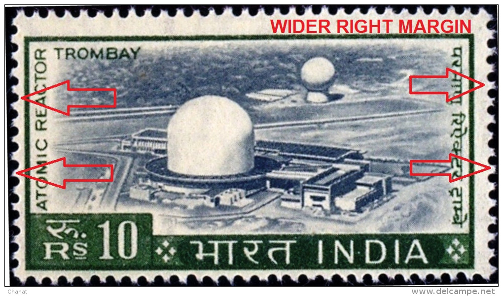 BHABHA ATOMIC REACTOR-TROMBAY-PRE DECIMAL-Rs 10-ERROR-PERFORATION SHIFT-INDIA-MNH-B9-334 - Nuevos