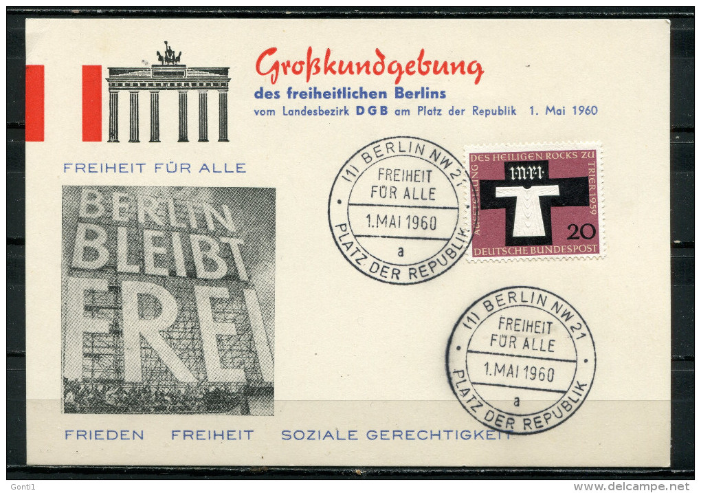Germany Berlin 1960 Propaganda Sonderbeleg/Card 1960 Mit Mi.Nr.313 U.SST"Berlin NW 21-Freiheit Für Alle,Berlin "1 Beleg - Evènements