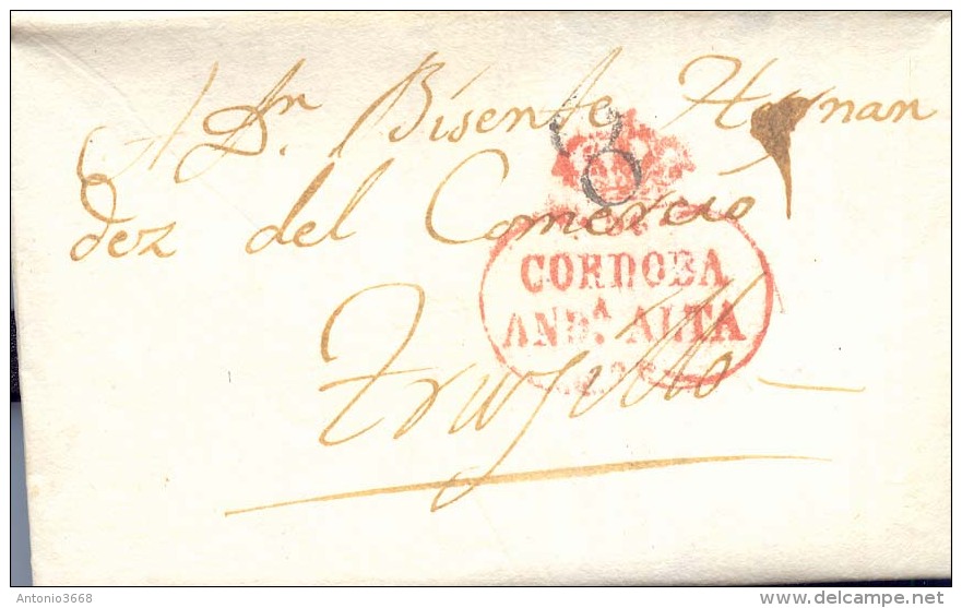 Año 1836 Prefilatelia Carta De Cordoba A Trujillo Marcas Condoba And Alta  Porteo 8 - ...-1850 Prefilatelia