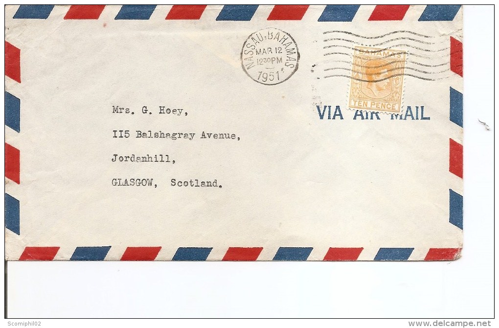 Bahamas ( Lettre Par Avion De 1951 Vers L'Ecosse à Voir) - 1859-1963 Crown Colony