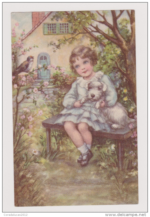 ENFANT -CHIEN-OISEAU--BANC -MAISON - Enfants