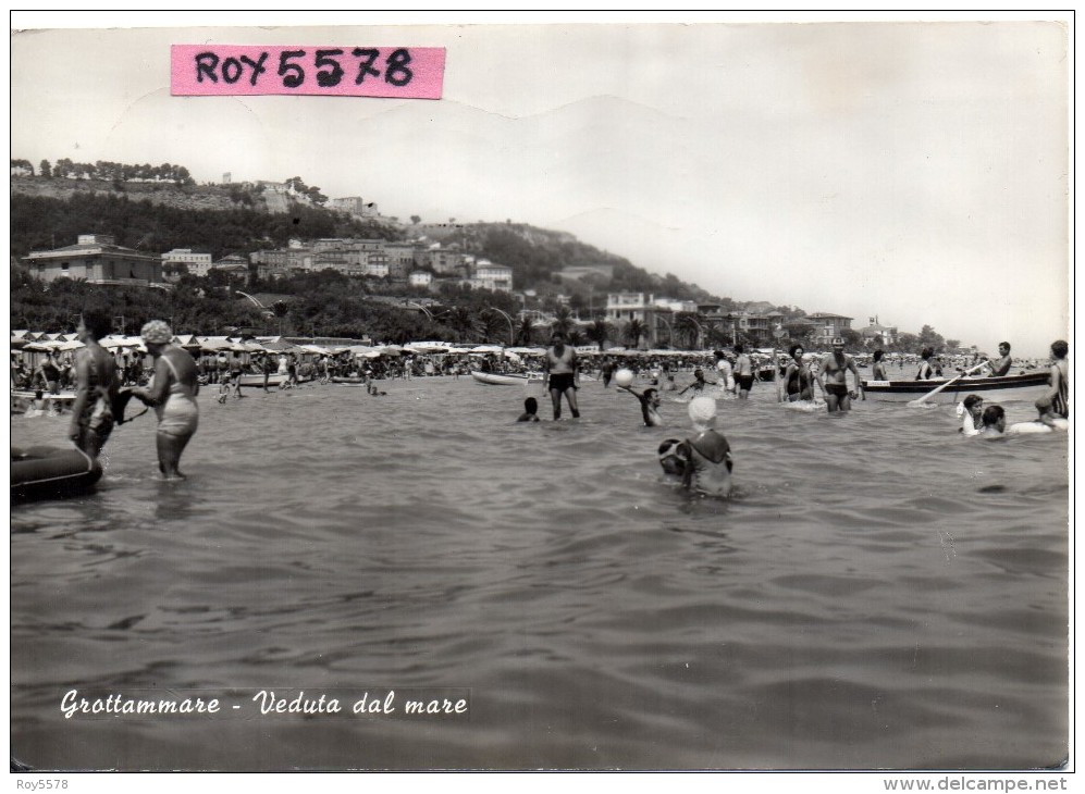 Marche-ascoli Piceno-grottammare Veduta Dal Mare Grottammare Spiaggia Animatissima Anni50 - Altri & Non Classificati