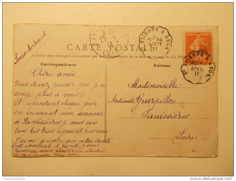 Marcophilie - Lettre Enveloppe Cachet Oblitération Timbres - FRANCE - CPA CHARLY - Ondulé 1911 (361) - 1877-1920: Période Semi Moderne