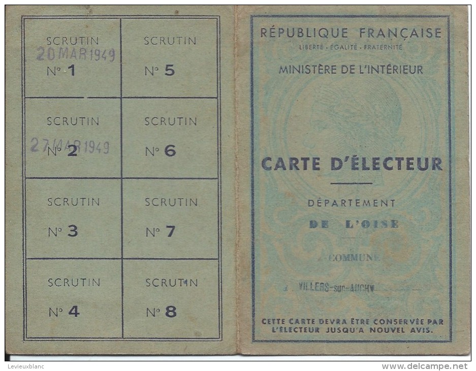 Ministére De L'Intérieur/Carte D'Electeur/Département De L'Oise/ VILLERS-sur-AUCHY/François BOULET/ 1949     ELEC9 - Other & Unclassified