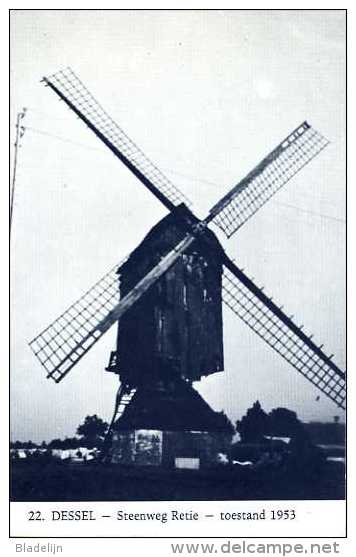 DESSEL (Antw.) - Molen/moulin - Blauwe Prentkaart Ons Molenheem Van De Verdwenen Oude Molen In 1953, Kort Voor De Sloop - Dessel