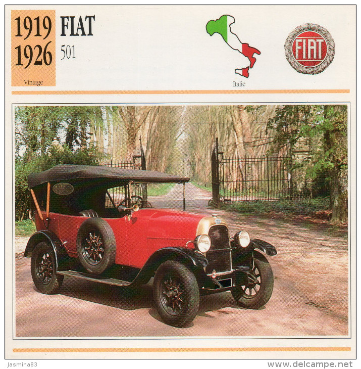 Fiat 501 1919-1926 (derrière Il Y A Un Texte Sur Les Caracteristiques De La Voiture) - Automobili