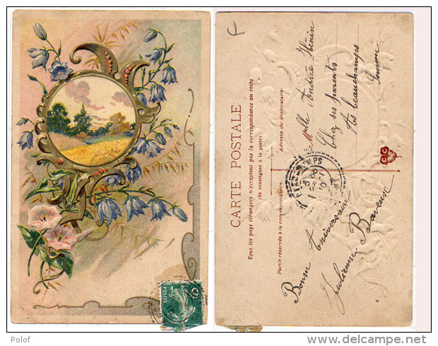 CPA Gaufrée - Fleurs Et Paysage En Médaillon - Rare Cachet Perlé De BEAUCHAMPS (Somme) Indice 10(87115) - Autres & Non Classés