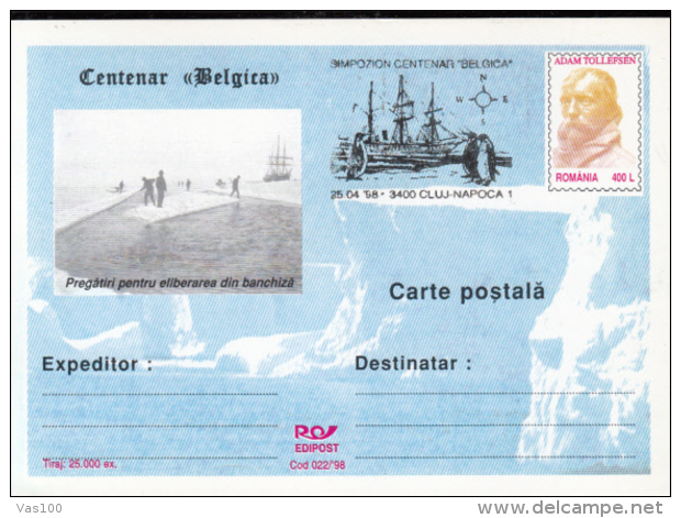 BELGICA ANTARCTIC EXPEDITION, SHIP, PENGUINS, A. TOLLEFSEN, PC STATIONERY, ENTIER POSTAL, 1998, ROMANIA - Spedizioni Antartiche