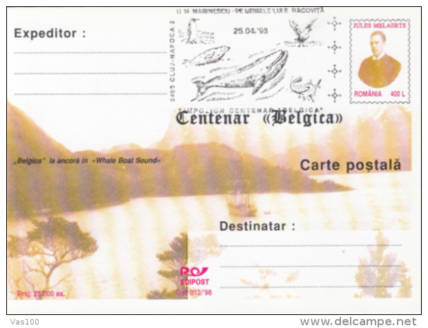 BELGICA ANTARCTIC EXPEDITION, SHIP, WHALE, J. MELAERTS, PC STATIONERY, ENTIER POSTAL, 1998, ROMANIA - Spedizioni Antartiche