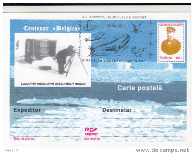 BELGICA ANTARCTIC EXPEDITION, SHIP, WHALE, G. LECOINTE, PC STATIONERY, ENTIER POSTAL, 1998, ROMANIA - Antarctische Expedities