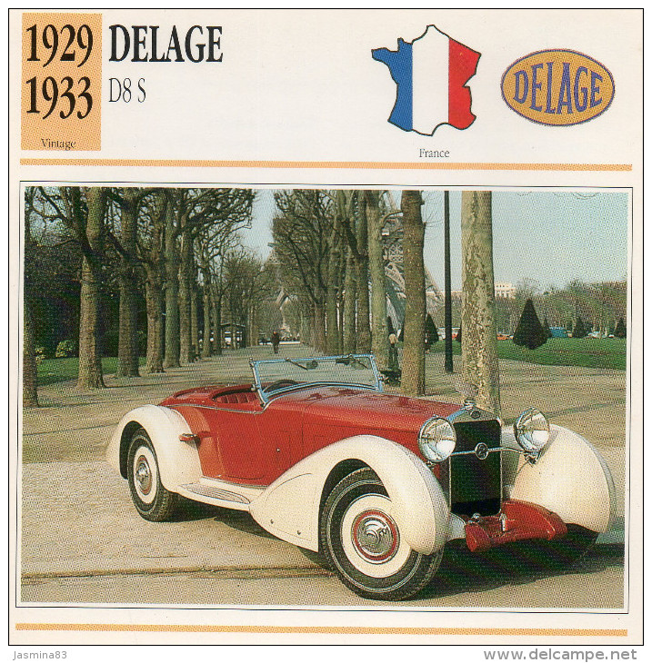 Delage D8 S 1929-1933 (derrière Il Y A Un Texte Sur Les Caracteristiques De La Voiture) - Voitures