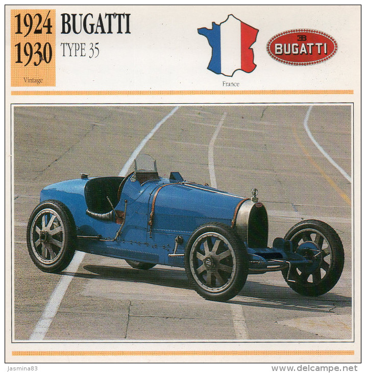 Bugatti Type 35 1924-1930 (derrière Il Y A Un Texte Sur Les Caracteristiques De La Voiture) - Voitures