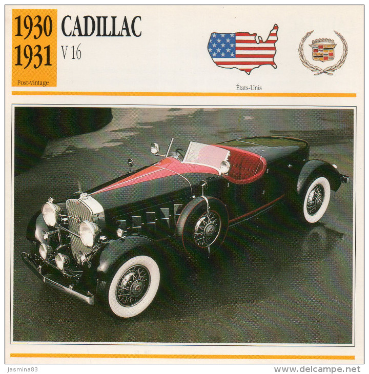 Cadillac V 16  1930-1931 (derrière Il Y A Un Texte Sur Les Caracteristiques De La Voiture) - Cars