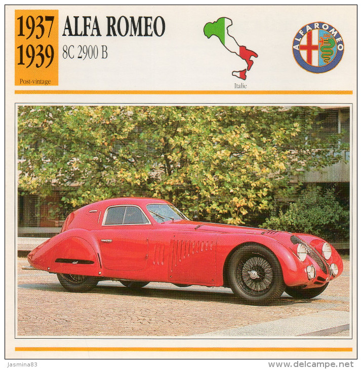 Alfa Romeo 8C 2900  1937-1939 (derrière Il Y A Un Texte Sur Les Caracteristiques De La Voiture) - Autos