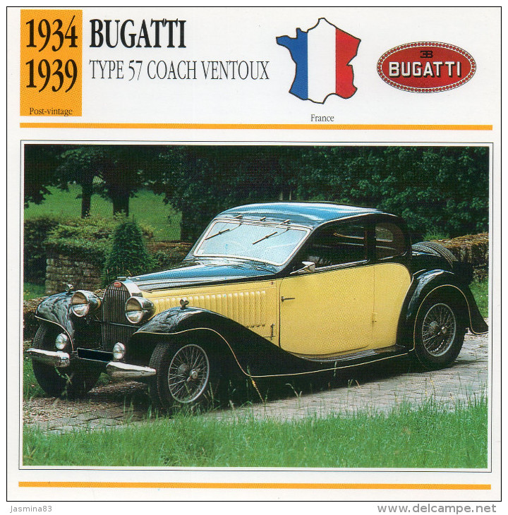 Bugatti Type 57 Coach Ventoux  1934-1939 (derrière Il Y A Un Texte Sur Les Caracteristiques De La Voiture) - Voitures