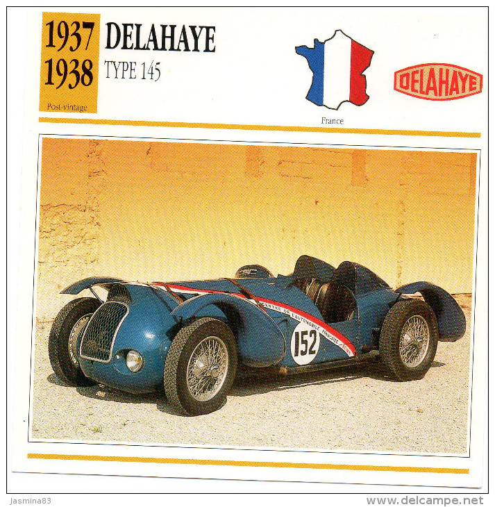 Delahaye Type 145 1937-1938 (derrière Il Y A Un Texte Sur Les Caracteristiques De La Voiture) - Automobili