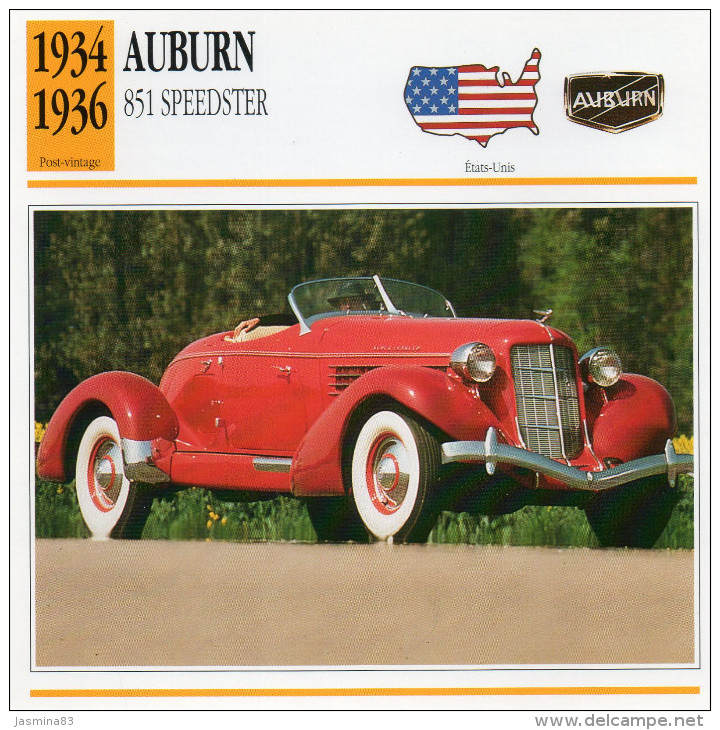 Auburn 851 Speedster 1934-1936 (derrière Il Y A Un Texte Sur Les Caracteristiques De La Voiture) - Voitures
