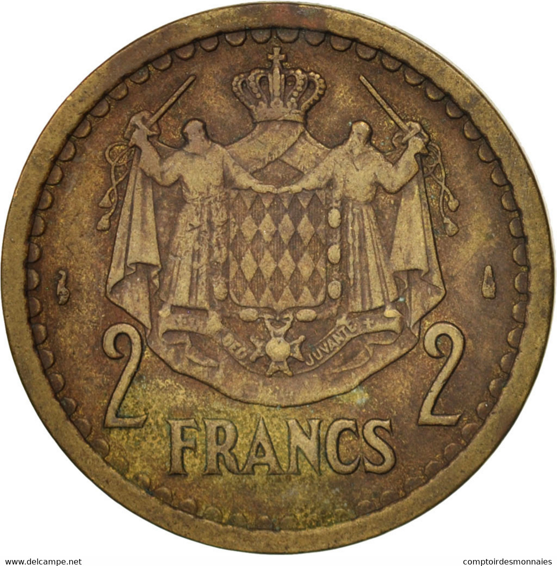 Monnaie, Monaco, Louis II, 2 Francs, 1945, TTB, Aluminum-Bronze, KM:121a - 1922-1949 Louis II