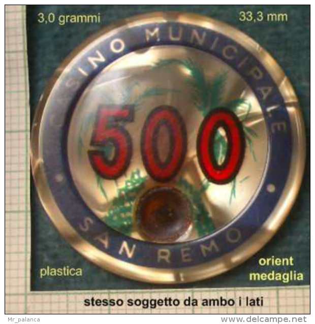 M_p> Gettone Casinò Di San Remo Con Cifra 500 - Stesso Soggetto Da Ambo I Lati - Casino