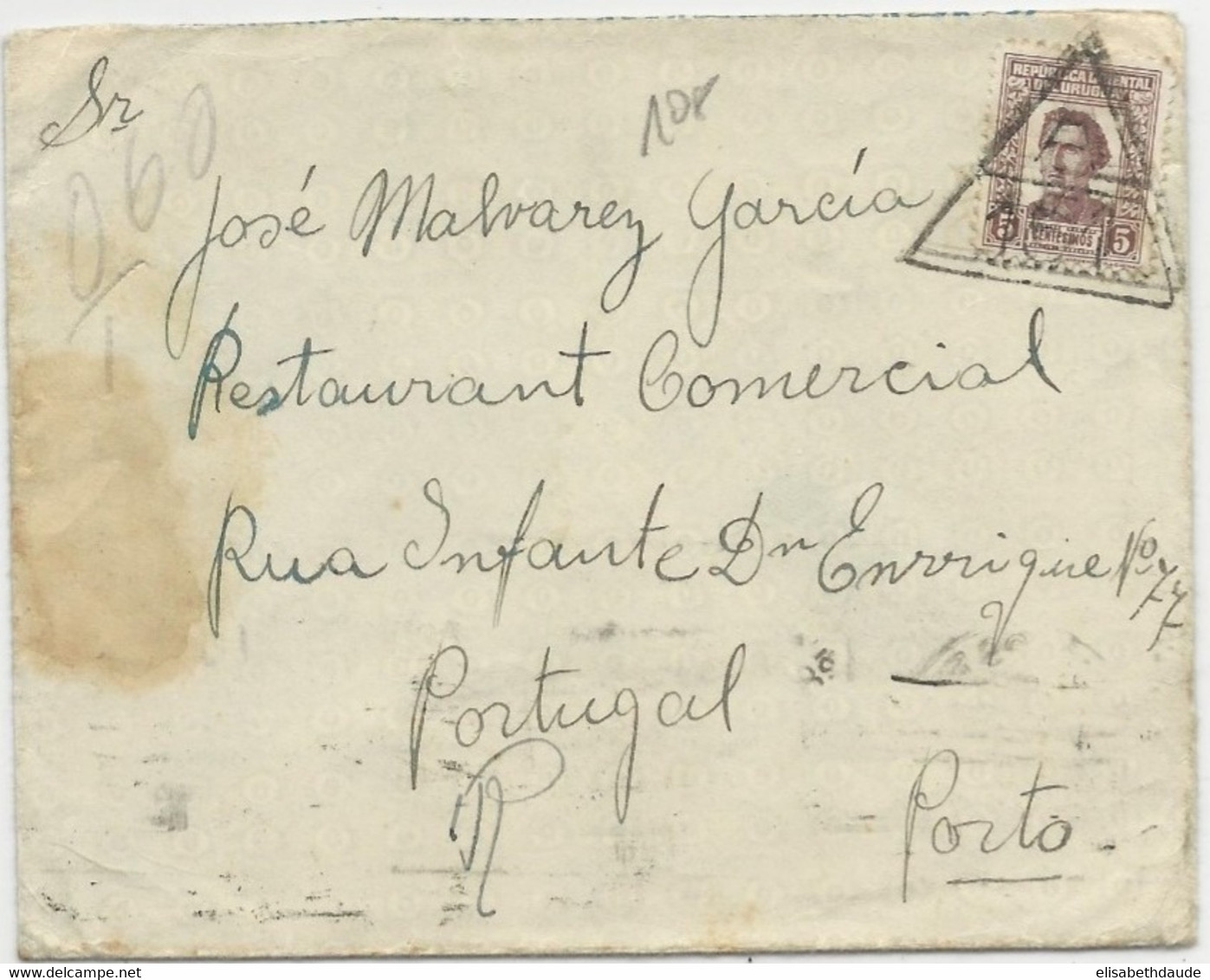 URUGUAY - 1940 - ENVELOPPE Avec  OBLITERATION TRIANGLE ! => PORTO (PORTUGAL) - Uruguay