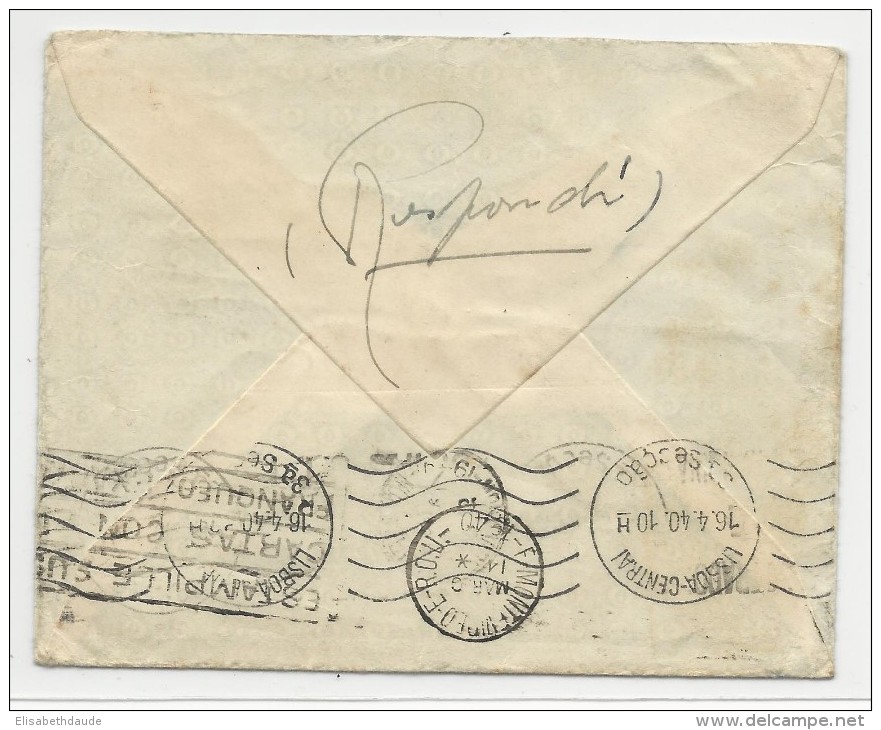 URUGUAY - 1940 - ENVELOPPE Avec  OBLITERATION TRIANGLE ! => PORTO (PORTUGAL) - Uruguay