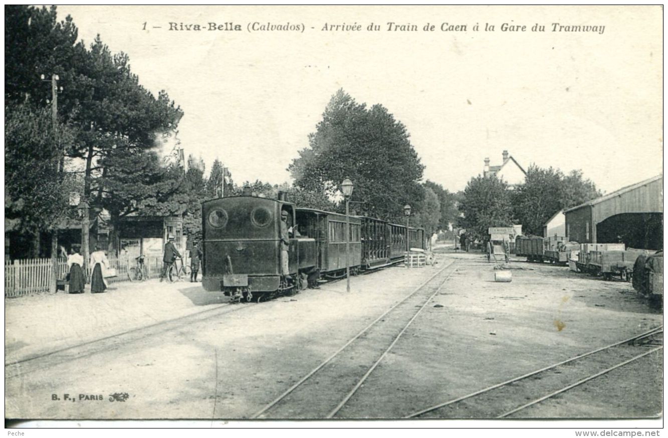 N°190 E - Cpa Riva Bella -arrivée Du Train De Caen à La Gare Du Tramway- - Gares - Avec Trains