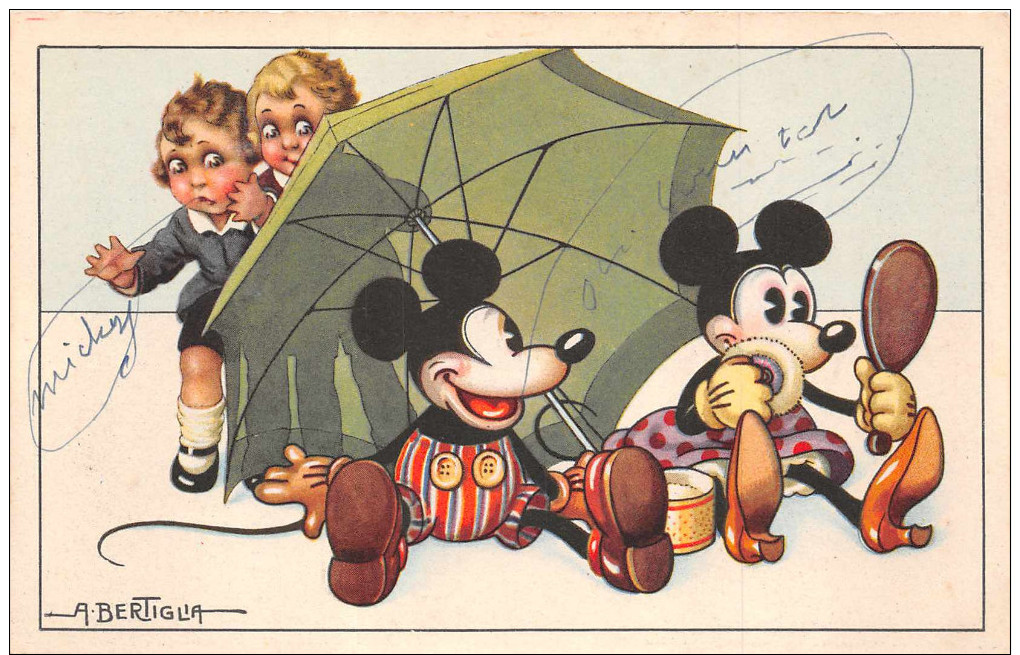 BERTIGLIA  .A -  " Mickey ...... Souris Habillées Sous Parasol  "( N°3020 ) Voir Descriptif - Bertiglia, A.