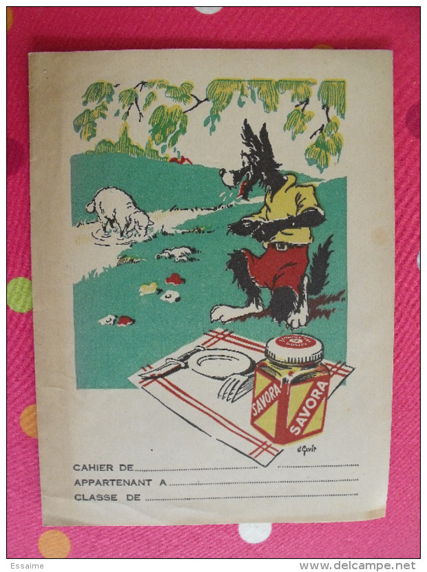Protège-cahier Condiment Sauce Savora. Perroquet Loup Et Agneau (La Fontaine). Signé Gault. Vers 1950 - Protège-cahiers