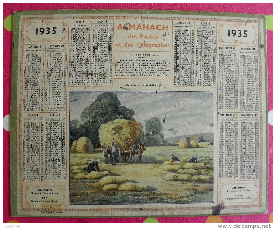 Calendrier Illustré En Carton De 1935. Almanach Des Postes Et Des Télégraphes. Oberthur - Tamaño Grande : 1921-40