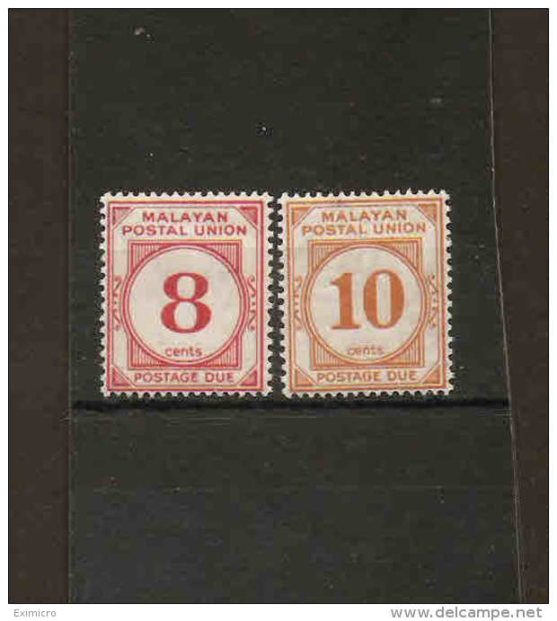 MALAYAN POSTAL UNION 1936 8c, 10c POSTAGE DUES SG D3, D4 UNMOUNTED MINT - HIGH CATALOGUE PRICE!!!! - Malayan Postal Union