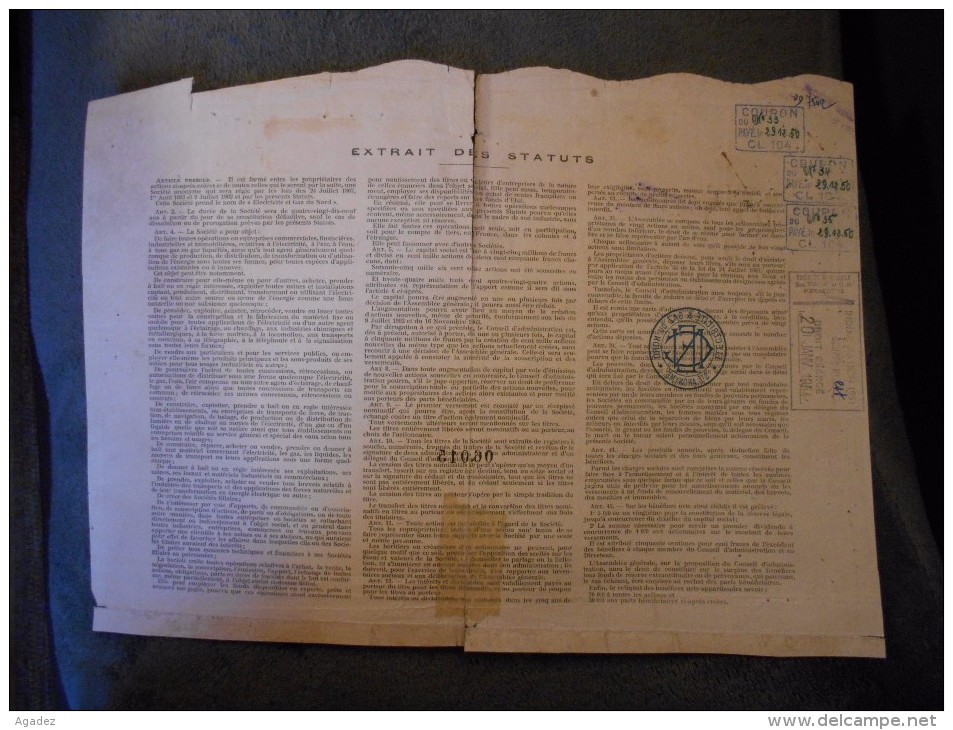 Part Beneficiaire" Electricité Et Gaz Du Nord " Paris 1910 (electricity,gas). N°06015. - Electricité & Gaz