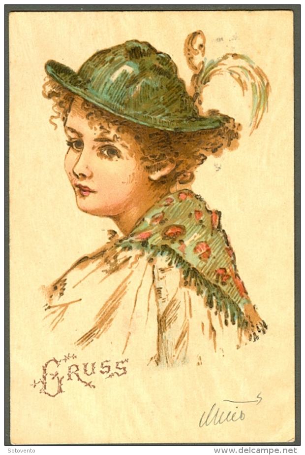 1899. SIGNIERT KÜNSTLEKARTEN GRUSS GIRL WITH HAT ,  Von Laibach Ljubljana To Eisnern Zeleznike - Gruss Aus.../ Grüsse Aus...