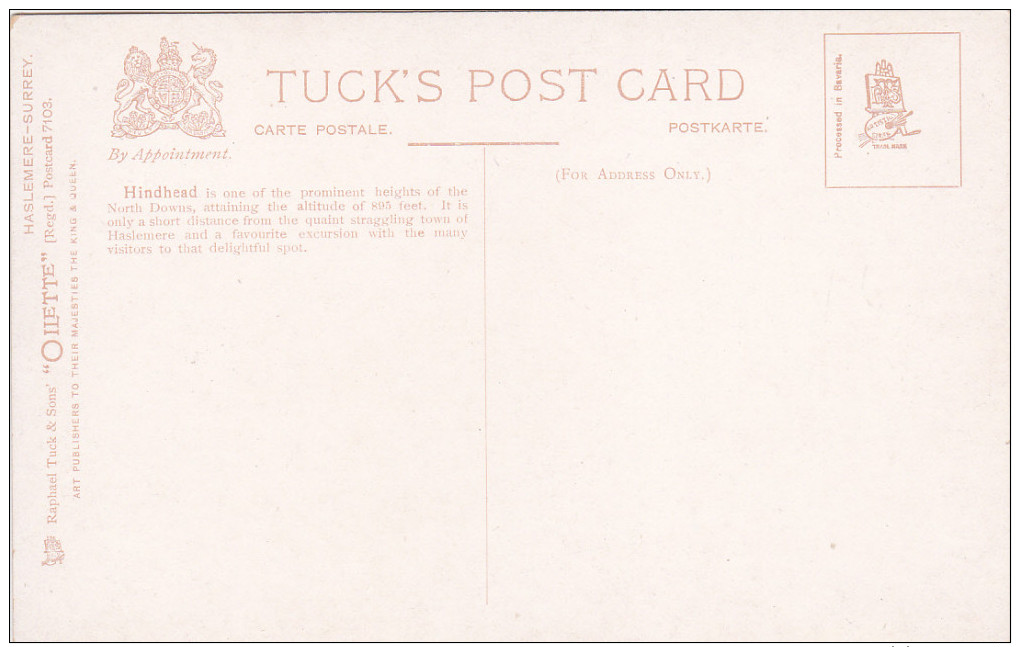 TUCK #7103; HASLEMERE, Surrey, England, United Kingdom; Hindhead, 00-10s - Surrey